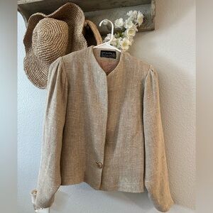 Carole Little Beige Collarless Textured Jacket